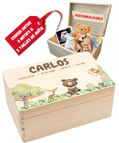DEschenk personalisierte Erinnerungsbox Baby - Geschenk zur Geburt, Erinnerungskiste Baby, Baby Erinnerungsbox in verschiedenen Größen (Klein, Walditiere)