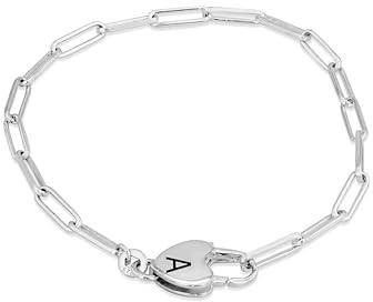 HURLEY BURLEY LONDON Women's Personalised Sterling Silver Padlock Chain Bracelet 19cm