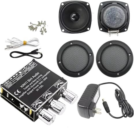 HiFi high Fidelity Stereo Bass Treble Audio, Arcade Home DIY, 12V Power Amplifier 3 inch 10W 8 ohm Speaker AUX Module T30L (Black)
