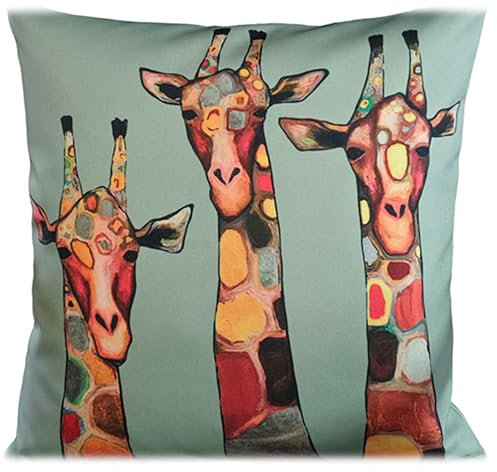 Olivia Rocco Waterproof Cushions Outdoor Indoor Hollowfibre Filled & Breathable Decorative Cushion 43 x 43 cm for Patio Garden Bench Sofa Furniture Living Room Bed Chair Scatter, (Giraffe)