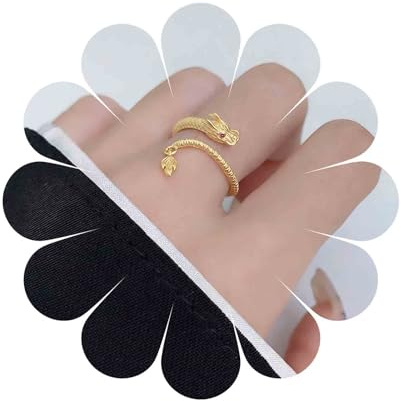 Aneneiceera Vintage Drachenringe Halb Offener Drachen Wickelring Gold Verstellbarer Drachen Fingerring Punk Drachenringe Schmuck Für Frauen (Gold)