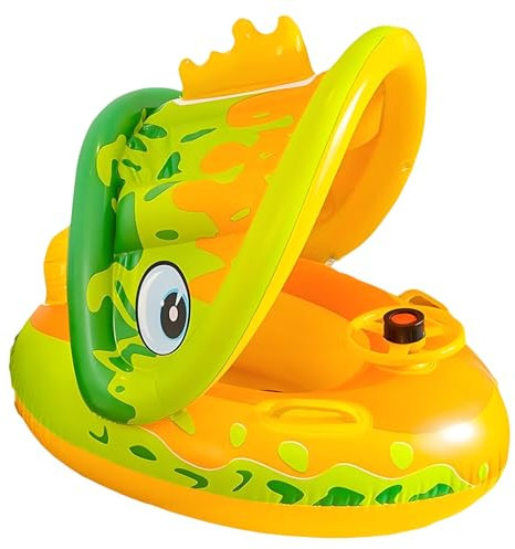 CGACCSD Flotador para Bebé Nadador, de Piscina Infantil con Parasol | Juego Inflable con Volante y Bocina para 1-5 Años - Juguete Acuático Niños Niñas