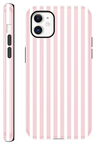 Yirlbey Gestreift Striped Streifen Sommer Handyhülle für iPhone 11 Hülle 6,1, Aesthetic Summer Rosa Weiß Stripes Muster Design für Mädchen Schutzhülle Zweischichtige Stoßfest Bunt Silikon TPU Case
