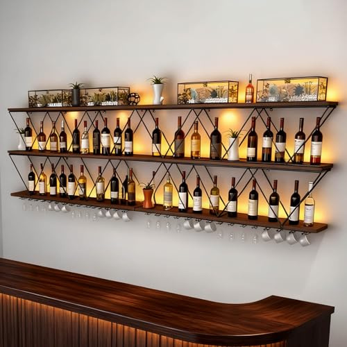 Großes Wand-Weinrega, Modernes DIY-Weinregal aus Massivholz, schwebender Aufbewahrungs-Organizer für Schnapsflaschen, für die Hausbar und das Esszimmer, kann in Kombination verwendet werden (150cm)