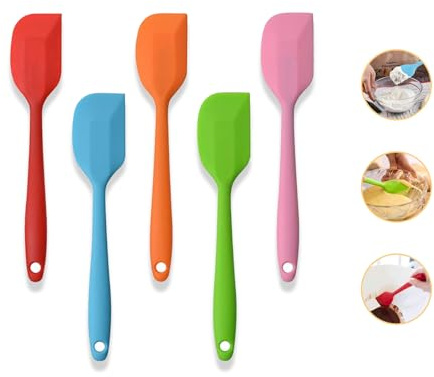 DJHUHN Lot de 5 Spatules Silicone Cuisine - Résistantes à la Chaleur 500 °F, Élastiques pour Cuisine et Pâtisserie (Multicolore)