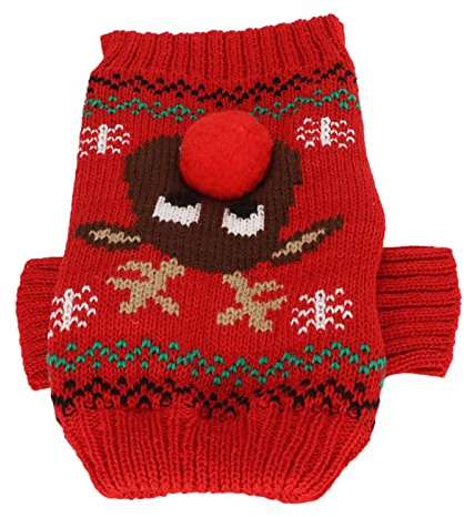 RASTKY Dicke Weihnachts-Hundepullover, Acrylfaser-Weihnachtspullover mit Elch-Aufdruck für Kleine und Mittelgroße Hunde (Rot)