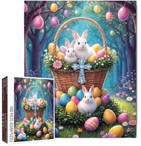 Easter Puzzle - Easter Egg Puzzle | 1000 Pieces Festive Puzzles Jigsaw Home Decor for Women Men Collectors Family Gatherings Birthday Office Home Living Room Bedroom Study Apartment Party