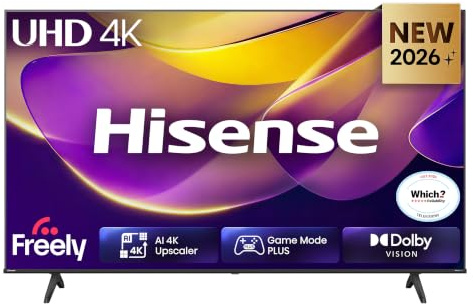 Hisense 58 58E6STUK 4K Ultra HD AI Smart TV with Freely, Netflix, Disney+ and YouTube - AI 4K Upscaler, AI Smooth Motion, Game Mode Plus, Dolby Vision, Voice Control, DTS Virtual: X, Filmmaker Mode