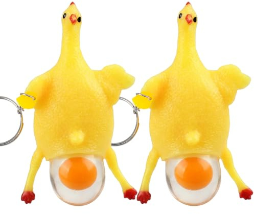 2PCS Gummi Huhn Schlüsselanhänger Ei Legen Huhn Spielzeug Lustige Squeeze Spielzeug Für Stress Relief Tragbare Gag Schreibtisch Dekor