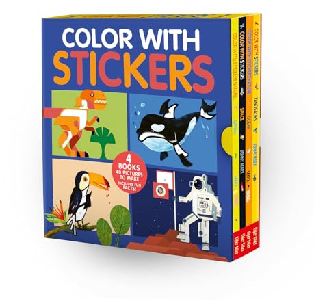 Color with Stickers 4-Book Boxed Set: Dinosaurs; Space; Jungle; Ocean