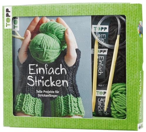 Kreativ-Set Einfach Stricken: Buch mit Strickgrundlagen und einfachen Anleitungen und Material für 2 Handstulpen: 60g Garn in 3 Farben und ... 60g Garn in 2 Farben und Rundstricknadel