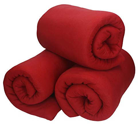 Betz 3 Stück Fleecedecke Kuscheldecke Wohndecke in Größe 130x170 cm Qualität 180 g/m Farbe dunkelrot