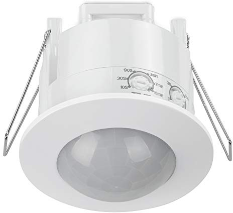 conecto Infrarot Bewegungsmelder Decke innen Unterputz Deckenmontage LED 360° Lichtsteuerung IP20 Dämmerungssensor (1 Stück), weiß