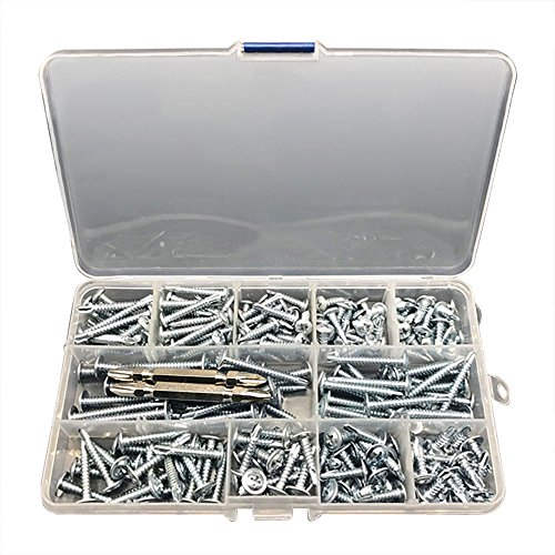 NUZAMAS Box mit 210 Tek Schrauben CROSS Selbstbohrender Wafer Kopf und runder Kopf für Blechbefestigung 13mm 16mm 19mm 25mm 32mm 38mm 2 freie Antriebsbits