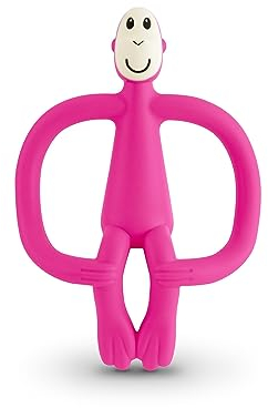 Matchstick Monkey, Original Teether & Gel Applicator, Antimicrobial Silicone Teething Toys for Baby, Easy to Grip, BPA Free, 3 Months Old+, 10.5 cm, Pink Monkey