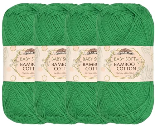 JubileeYarn Baby Soft Bamboo Cotton Yarn - 50g/Skein - Shamrock Green - 4 Skeins