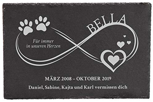 LAUBLUST Personalisierte Grabplatte mit Name als Grabschmuck für Hund, Katze & andere Haustiere - Ewig im Herzen, 3 Größen | Schieferplatte mit Gravur als Tiergrabstein Deko & Tiere Grabtafel