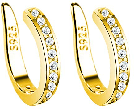 MYA art Damen Ohrklemme Ohrringe 925 Silber Vergoldet mit Zirkonia Strass Stein Glitzer Fake Piercing Ring Hoop Clip On Ear Cuff Ohr Helix Gold