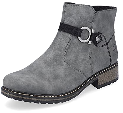Rieker Damen Ankle Boots Z6869, Frauen Stiefeletten,Kurzstiefel,uebergangsschuhe,uebergangsstiefel,gefüttert,Stiefel,Bootee,grau (45),37 EU / 4 UK
