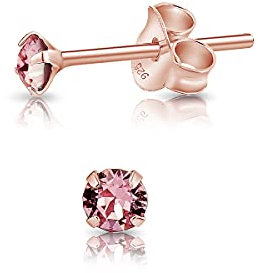 Pendientes Rosa Palo - Pendientes Oro Rosa Mujer con Cristales Swarovski 3 mm - Aretes de Mujer de Oro - Pendientes Pequeños Oro Rosa - Pendientes Rosa Mujer - Pendientes Dorados