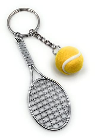Onwomania - -Tennisschläger Tennis Ball Schlüsselanhänger - Metall Glücksbringer ideal als Geschenk z.B. für den besten Freund, die beste Freundin, Mama - Für Männer, Frauen & Kinder