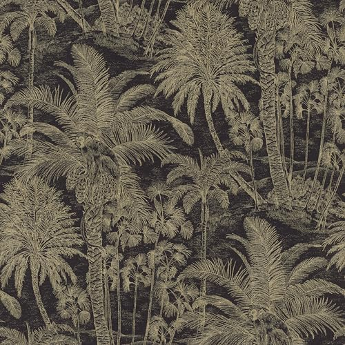 Rasch Papier peint intissé 832525 - Motif jungle - Noir avec motif exotique doré avec singes et palmiers