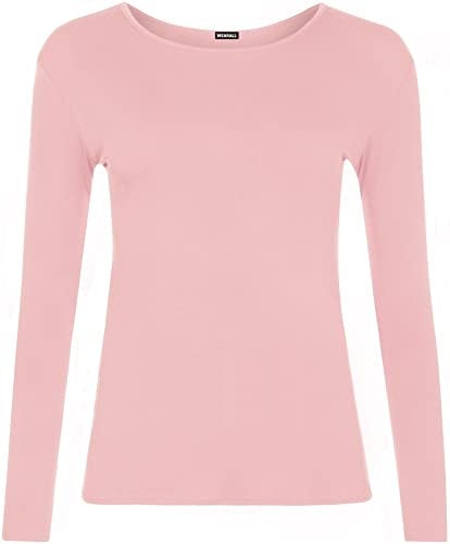 WearAll Ladies Long Sleeve T-Shirt Top Womens Baby Pink S-M