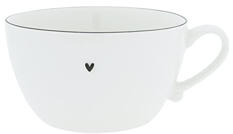 Bastion Collections Soup Bowl Little Heart mit Henkel Keramik Weiss schwarz D15cm Keramikgeschirr Suppentasse Suppenschale BC Gedeckter Tisch