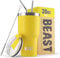 Beast Thermobecher 900 ml - Zitrone I Mehrweg Thermo Kaffeebecher To Go mit 2 Strohhalmen & Reinigungsbürste I Doppelwandiger Trinkbecher aus Edelstahl I Perfekt für Kaffee oder Eiskaffee I BPA-frei