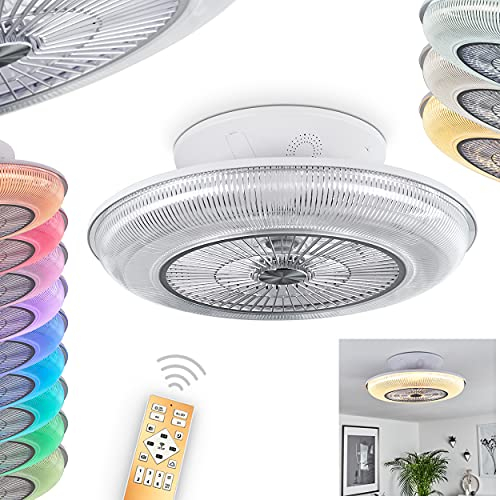 LED Deckenventilator Riccione, Deckenlampe mit Ventilator aus Metall und Kunststoff in Weiß, RGB Farbwechsler, über Fernbedienung dimmbar, 1 x 30 Watt, 2000 Lumen, 2700-5000 Kelvin