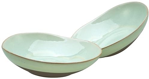CreaTable, 19667, Serie Basalt Bowls Salbei, 2-teiliges Geschirrset für 2 Personen, Pastabowl Set aus Steinzeug, spülmaschinen- und mikrowellengeeignet, Made in Europe