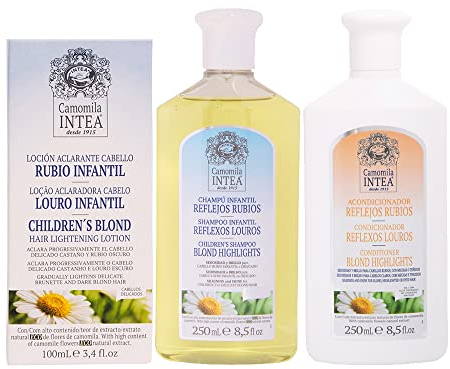 Camomila Intea - Haaraufhellende Lotion KINDSBLOND für Kinder 100ML + Kindershampoo BLONDSCHIMMER für blondes Haar 250 ML + Pflegespülung BLONDER GLANZ für blondes Haar 250 ML