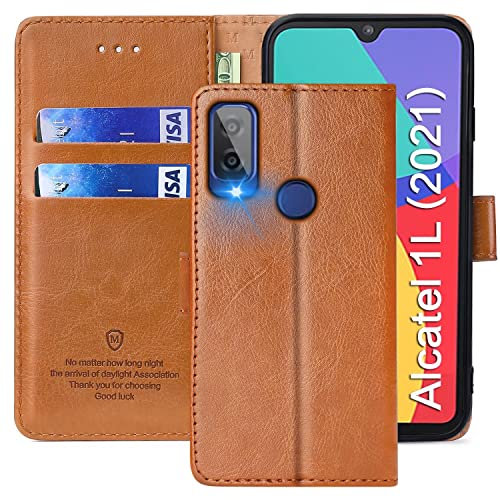 xinyunew Funda para Alcatel 1L (2021) con Tapa, Funda Movil Alcatel 1L (2021), Funda Libro Alcatel 1L (2021) Carcasa Magnético Funda para Alcatel 1L (2021), Marrón