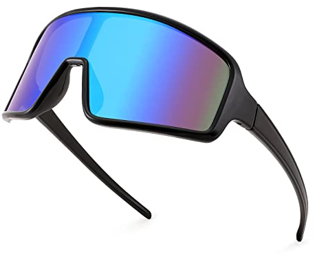 WANWAN Sport-Sonnenbrille für Herren und Damen, großer Rahmen, modisch, Radfahren, Sport, Laufen, Fahren, Angeln, Trekking, schwarzer Rahmen, Farbverlauf, blaue Gläser