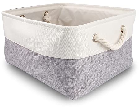 Mangata Aufbewahrungsbox aus Segeltuch, faltbare Aufbewahrungskörbe aus Stoff mit Griffen für Schränke, Kleiderschrank, Regale, Kleidung, Spielzeug, Handtuch, Badezimmer (38 x 28 x 24 cm, Grau Weiß)