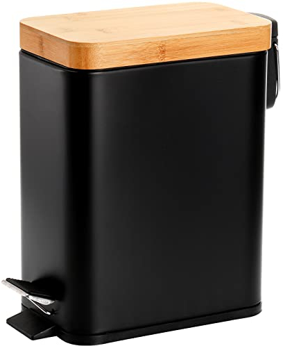 Peohud 5L/1.3 Gallon Step Trash Can with Soft Close Lid, Small Bathroom Garbage Can with Removable Liner Bucket and Handle for Kitchen, Bedroom, Craft Room, Office, RV, Black