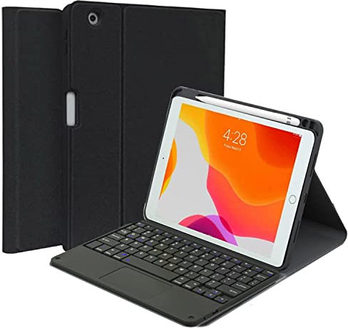 QYiiD Custodia con tastiera touchpad per iPad 9,7 2018 (6a generazione)/iPad 2017 (5a generazione)/iPad Air 2/1, tastiera wireless magnetica staccabile, Smart Folio con portapenne, nero