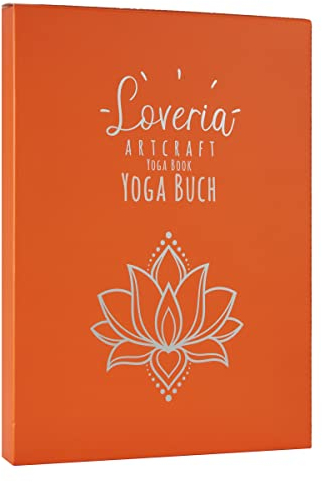 Loveria Yoga Notizbuch A5-192 Seiten, Lineatur Gepunket, inkl 2 Lesezeichen, Stiftehalter, 3 Papierklammern | Lotusblume Prägung, hochwertiges Papier 120 GSM, 5mm Dotted, Orange