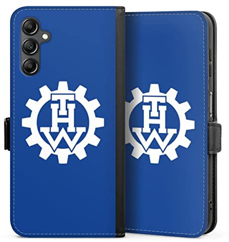 Klapphülle kompatibel mit Samsung Galaxy A 14 5G Handyhülle aus Kunst Leder schwarz Flip Case Logo THW Technisches Hilfswerk