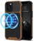 TENDLIN Magnetische Schutzhülle Kompatibel mit iPhone 12 Hülle/iPhone 12 Pro Hülle Holz und Carbon Textur Design Leder Hybrid Handyhülle (Kompatibel mit MagSafe) Schwarz