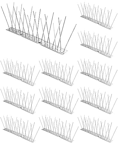 QWORK® 12PCS x 25cm Piques Anti Pigeon/Oiseaux/Chat en Acier Inoxydable pour Balcon/Clôture/Toit (Longueur Totale 3 M)