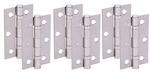 HANDLEZONE® Door Hinges 3 Pairs 76mm / 3 inch Ball Bearing, with Screws - Satin Nickel