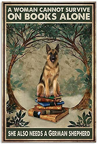 Metallschild Frau Lovesan Schäferhund und Buch Poster Kunstposter und Drucke dekorative Schilder und Plaketten 20,3 x 30,5 cm