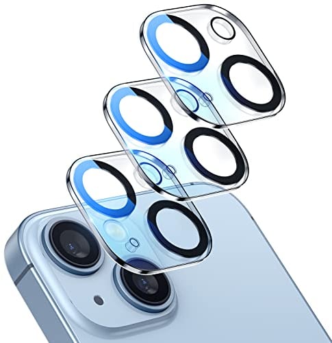 Giftorld [Lot de 3 protecteurs d'objectif d'appareil photo conçus pour iPhone 15/15 Plus, verre trempé 9H, anti-rayures, compatible avec les coques, clarté HD sans bulles