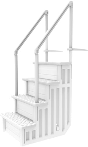 poolomio® Escalier Piscine encastrable de 120 ou 132 cm de Hauteur | 80 x 92 x 206 cm en polyéthylène PEHD | Entrée Facile dans la Piscine avec 4 échelons antidérapants et Main Courante