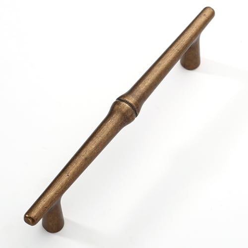 FURNIWARE 10 piezas Tiradores Para Cocina, Distancia de Orificio de 128 mm Manija de Gabinete Manijas de Morden de Muebles, para Cocinas, Oficina-Antiguo latón