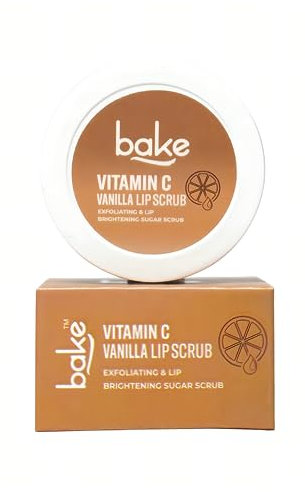 BAKE Vitamin C Vanilla Lip Scrub | Lip Lightening Scrub For Dark Lips Exfoliation | For Hyperpigmented Lips, Dehydrated Lips, Flaky Lips & Chapped Lips | For Men & Women | 25G (Vanilla)
