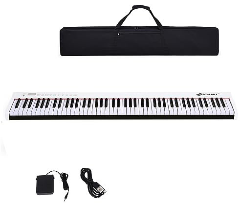GYMAX 88 Keys Digital Piano, Portable Keyboard Piano with Bluetooth, MP3/USB/MIDI, Sustain Pedal, Rechargeable Battery & Carrying Bag, Full-size Electronic Keyboard for Beginners Kids Adult (White)