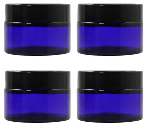 Lot de 4 Petits Pots vides en Verre de 30 g pour échantillons de crème pour Le Visage - Flacons Rechargeables pour Lotion, Soins de la Peau - Bleu