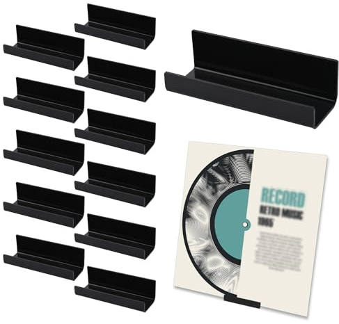 12pz Supporto Vinile da Parete, Dischi per Album in Acrilico Nastro Adesivo Senza Trapano Scaffale per Dischi Vinile Supporti per Display Copertine di Album (Nero)